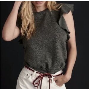 Anthropologie t.la olive green leopard print sweatshirt